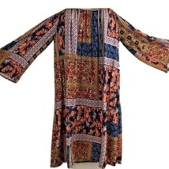 LASHES USA Women 3/4 Sleeve Brown Print Bardot Off Shoulder Tunic/Dress Med. GUC - Picture 1 of 10